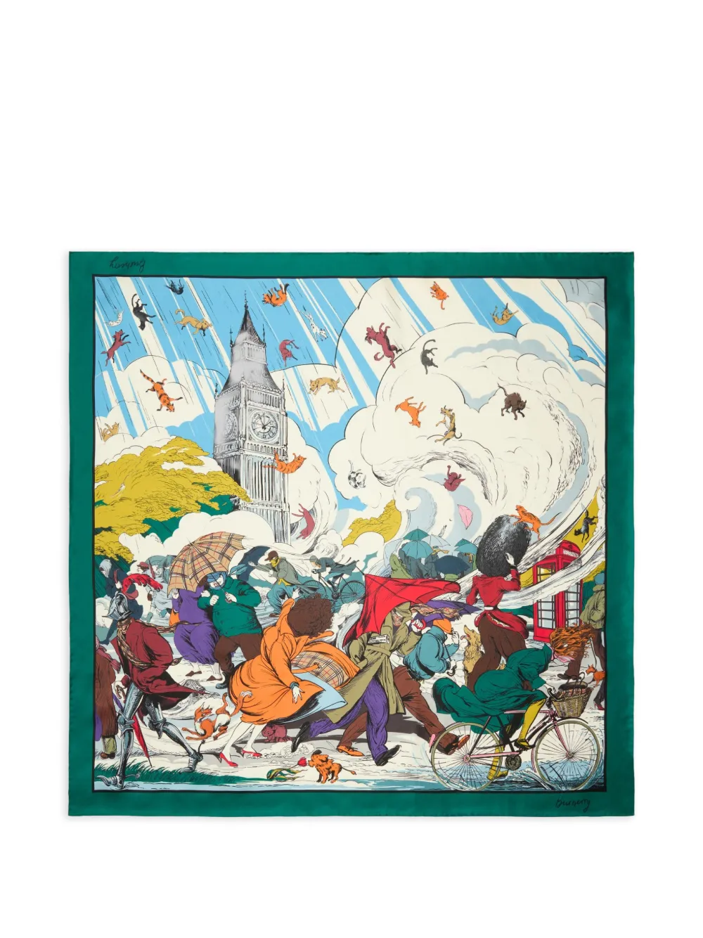 Burberry Raining Cats and Dogs zijden sjaal Groen
