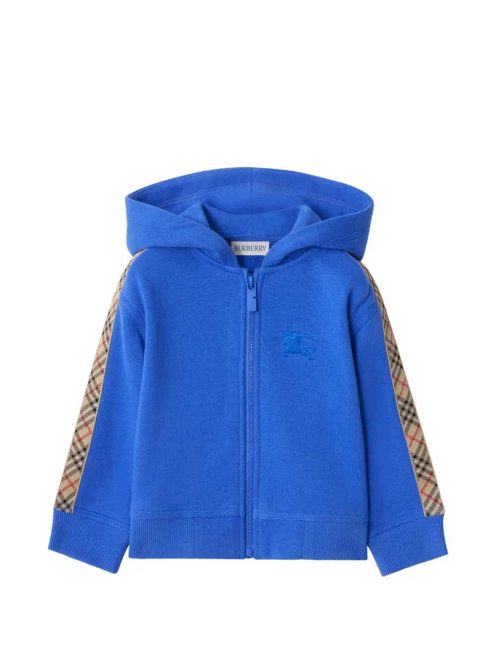 Burberry Kids Check-trim cotton zip hoodie - Blu