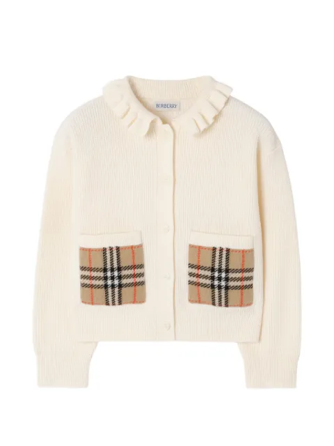 Burberry Kids check pocket cotton wool cardigan