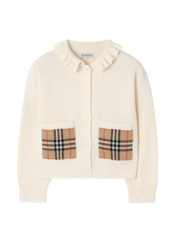 Burberry Kids チェック ポケット コットンウール カーディガン 