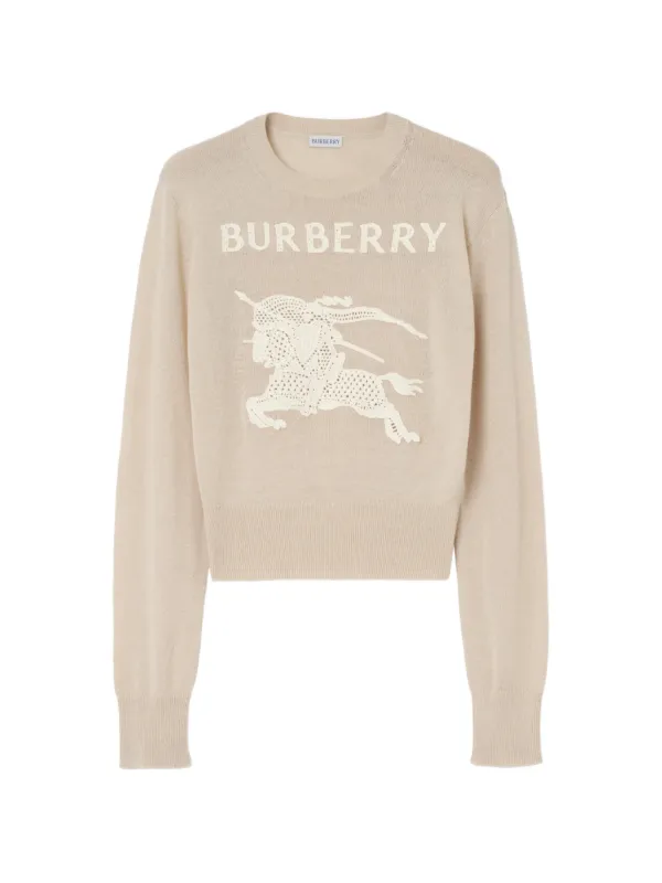 Burberry Knight Logo Cotton-wool Blend Knit Sweater in Neutrals