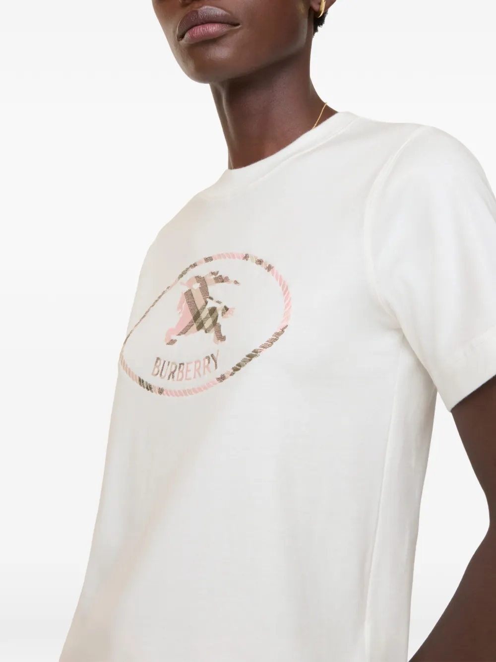Burberry Geruit katoenen T-shirt met Knight-stempel Wit