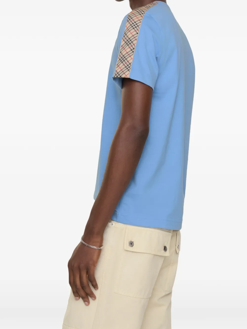 Burberry T-shirt met geruite afwerking Blauw