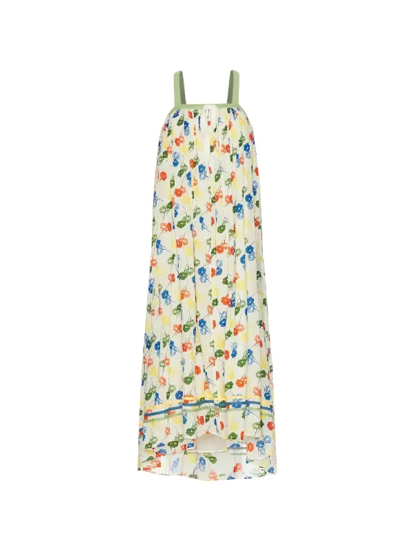 Bode Flower Stamp Midi Dress in Neutrals