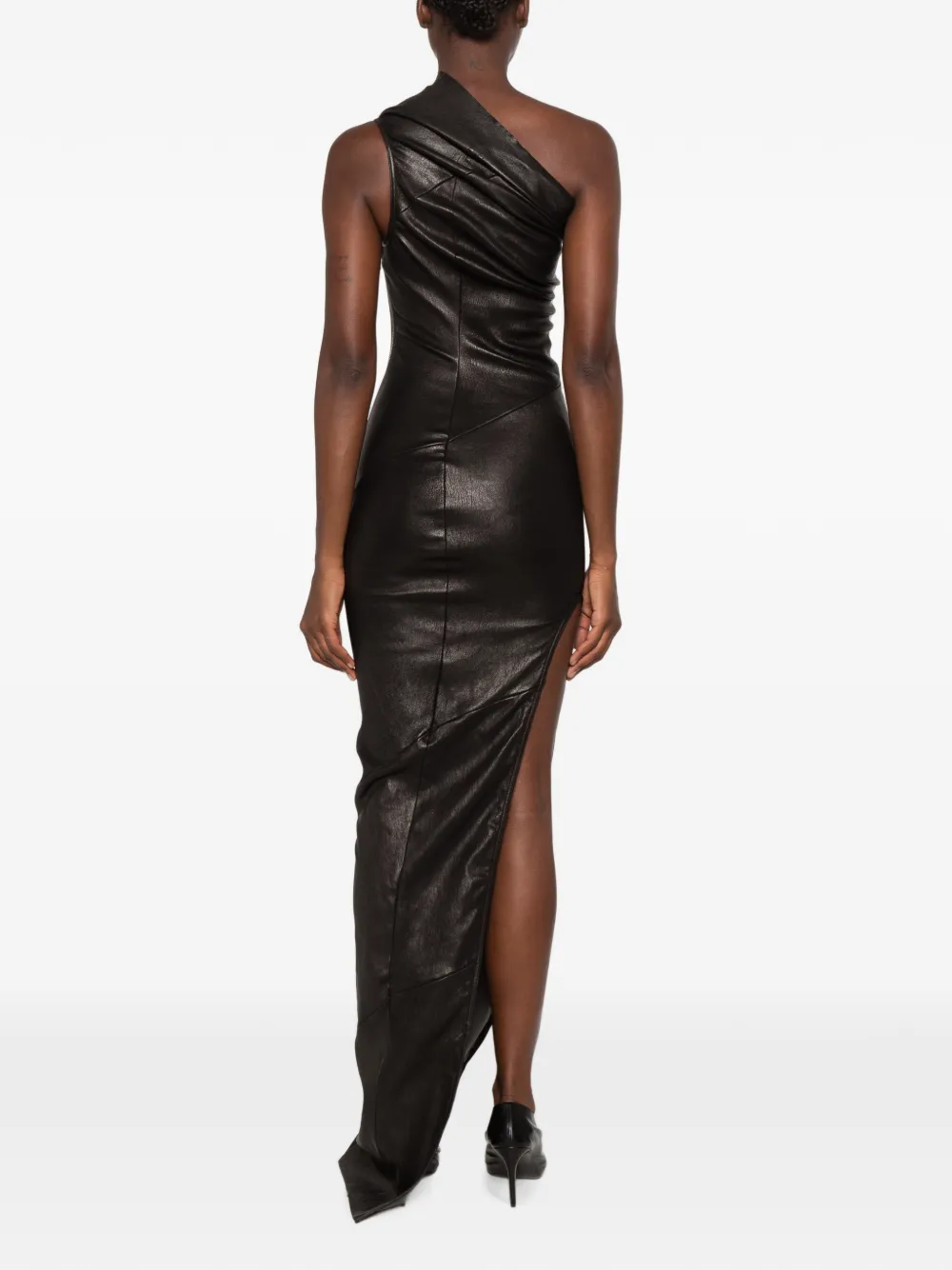 Rick Owens Tower Athena Gown in Veg Stretch Leather in Black, view 4