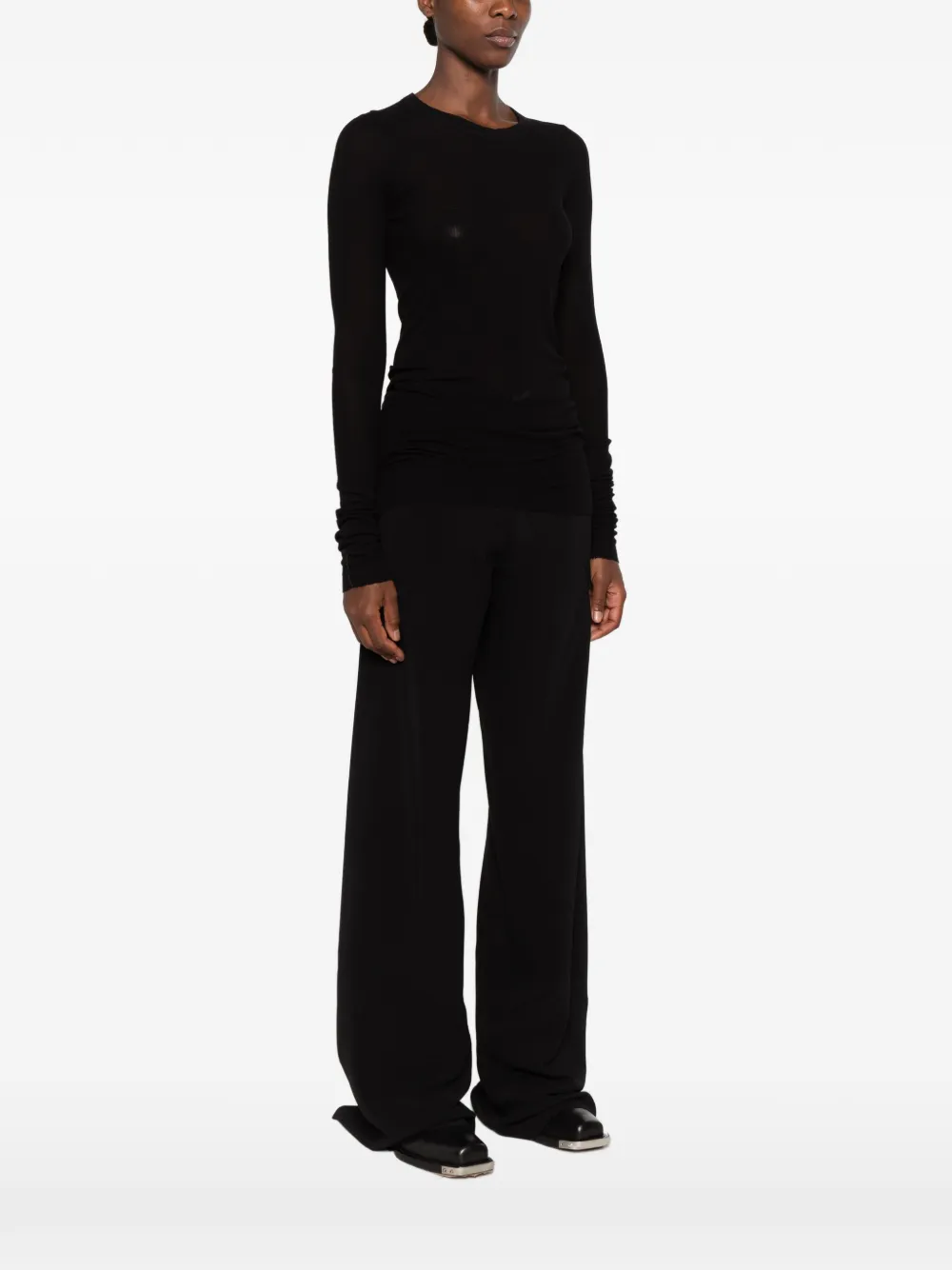 Rick Owens Tower cropped geribbeld T-shirt met lange mouwen Zwart
