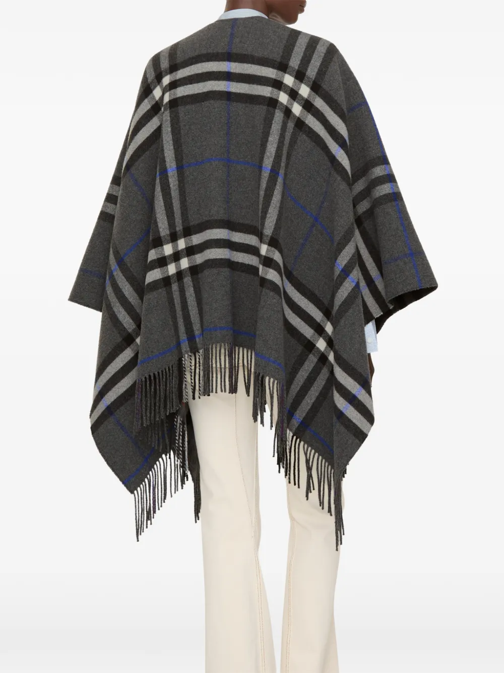  Burberry Contrast Check Cashmere Wool Cape - Grey 