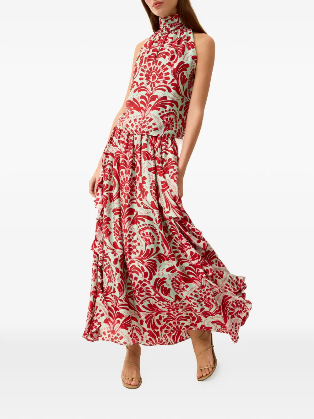  Marie Oliver Oaklen Ruffled Floral Skirt - Red 