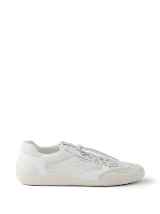 Prada Speedrock Patent Leather And Mesh Fabric Sneakers | White