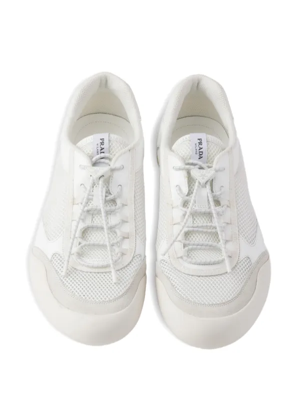 Prada Speedrock Patent Leather And Mesh Fabric Sneakers | White