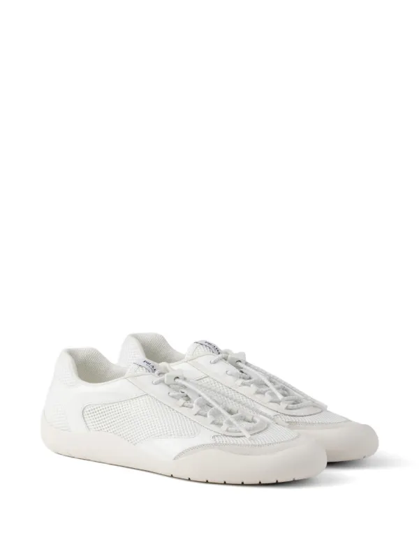 Prada Speedrock Patent Leather And Mesh Fabric Sneakers | White