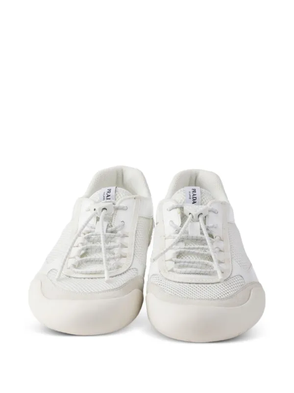 Prada Speedrock Patent Leather And Mesh Fabric Sneakers | White