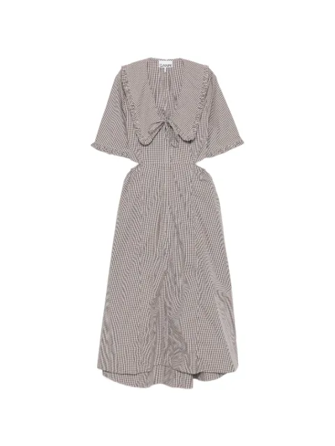 GANNI vestido midi con motivo de cuadros y aberturas