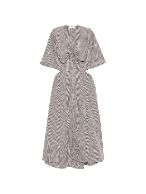 ganni cut out dress check-pattern cut-out Midi | Brown Size (FR):34 Printed Satin Buy Cider Linen-Blend Women Striped The dress is made