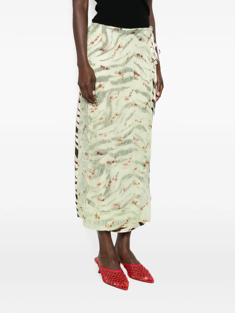 GANNI Midi-rok met dierenprint Groen