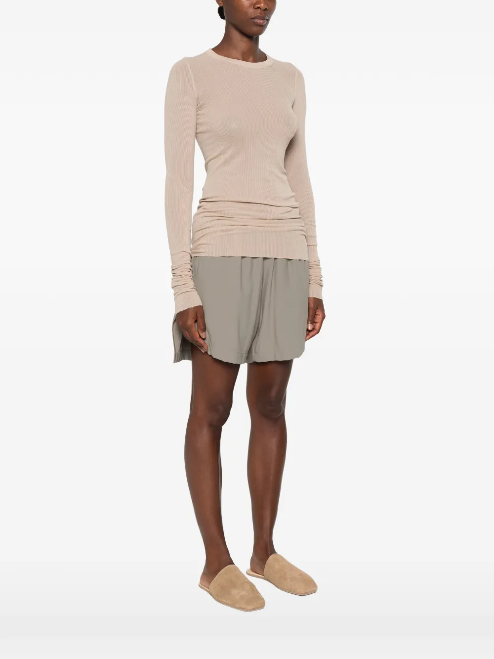Rick Owens Tower geribbeld T-shirt met lange mouwen Beige