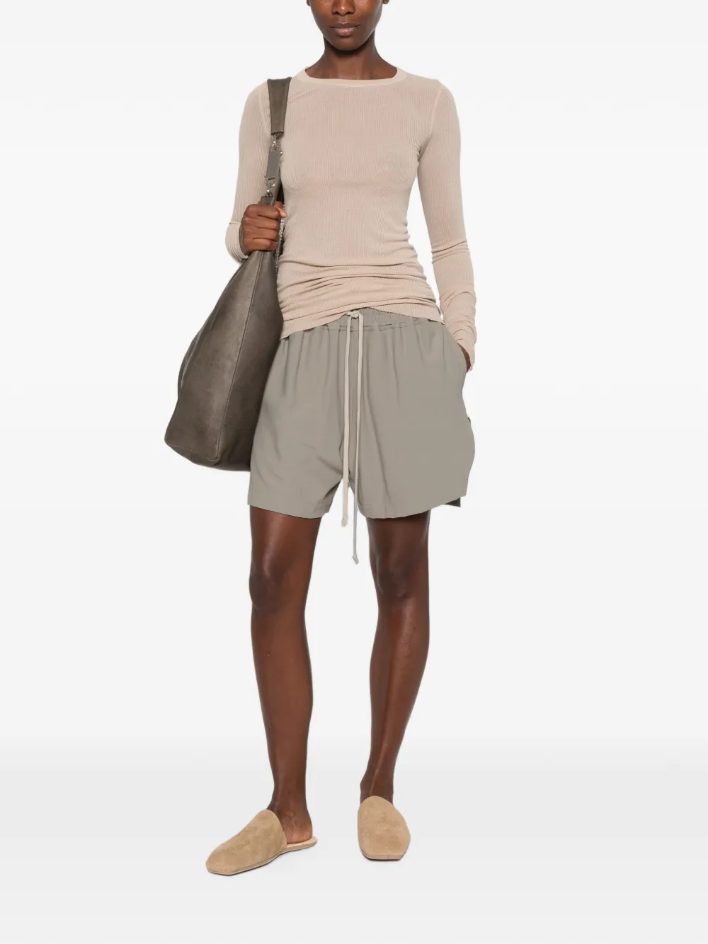 Rick Owens Tower geribbeld T-shirt met lange mouwen Beige