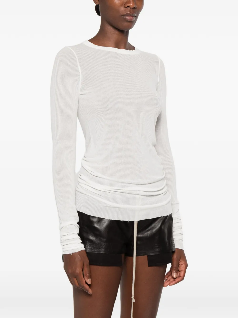 Rick Owens Tower geribbeld T-shirt met lange mouwen Beige