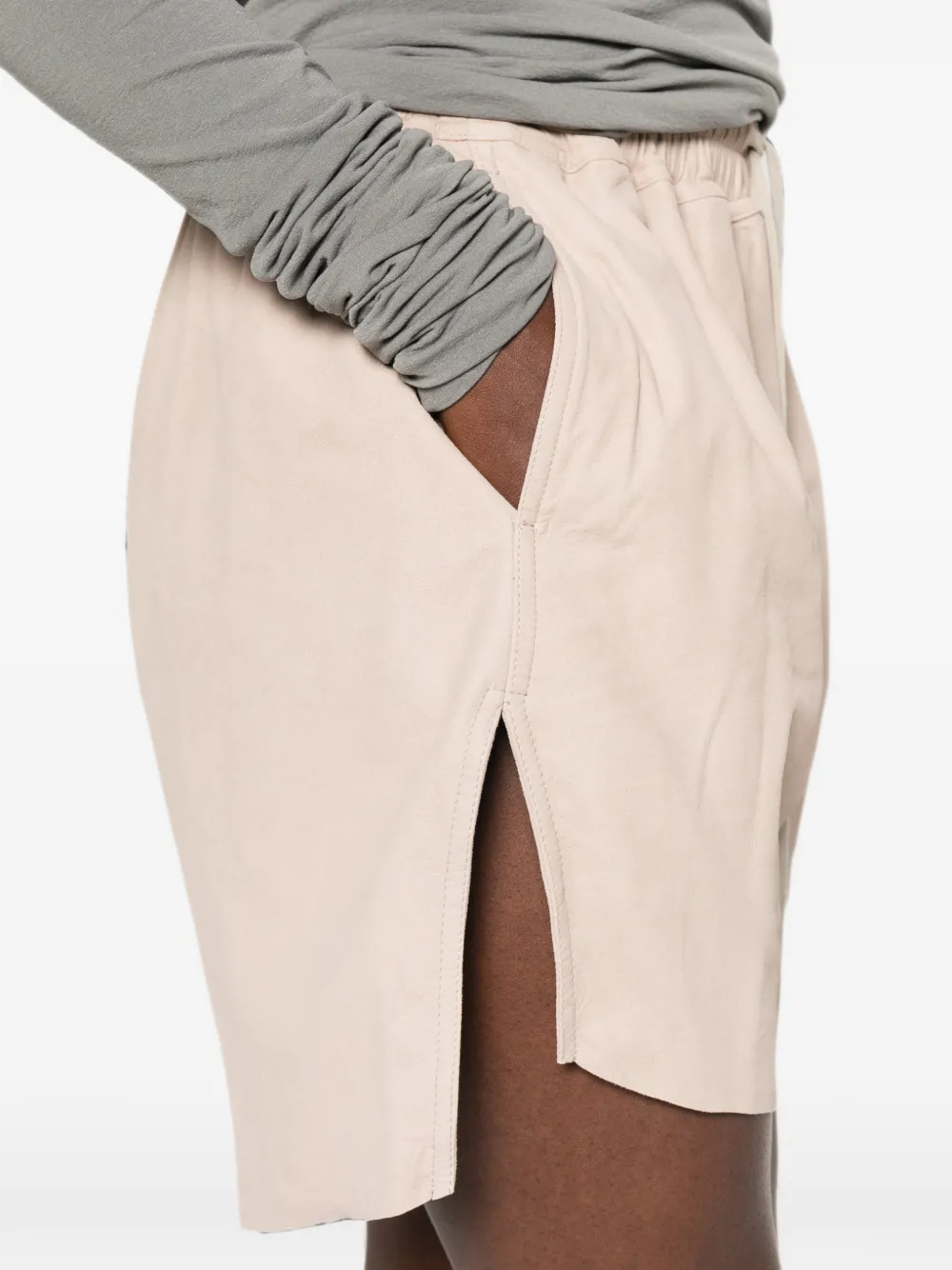 Rick Owens Leren shorts Beige
