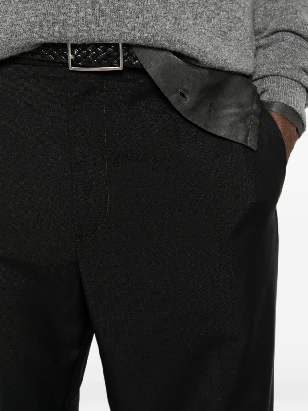 Jil Sander Ruimvallende wollen mohair canvas plooibroek met toelopende pijpen Zwart
