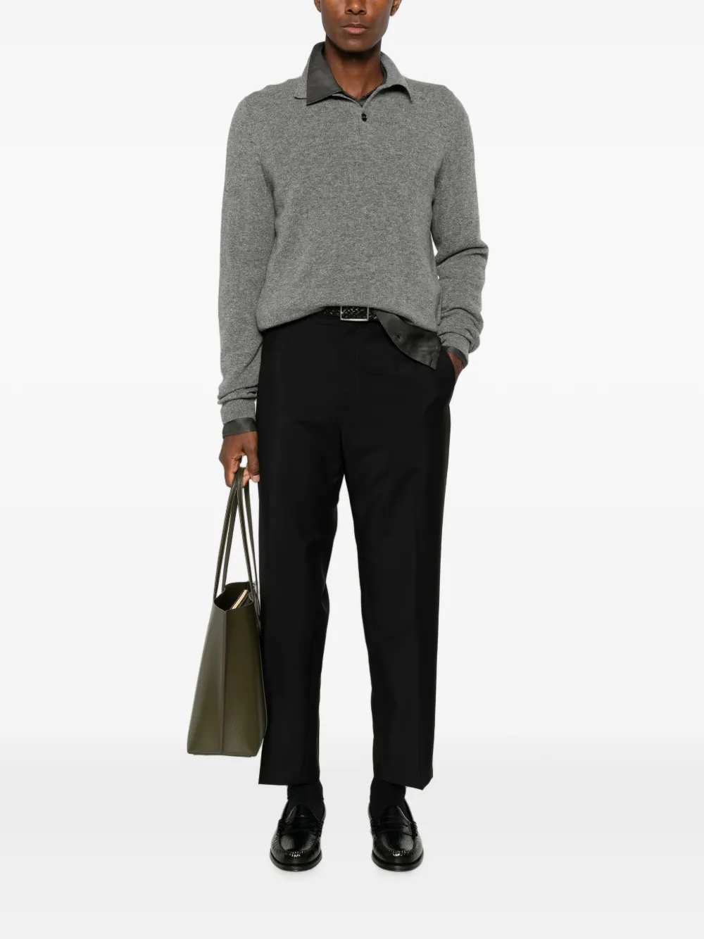 Jil Sander Ruimvallende wollen mohair canvas plooibroek met toelopende pijpen Zwart