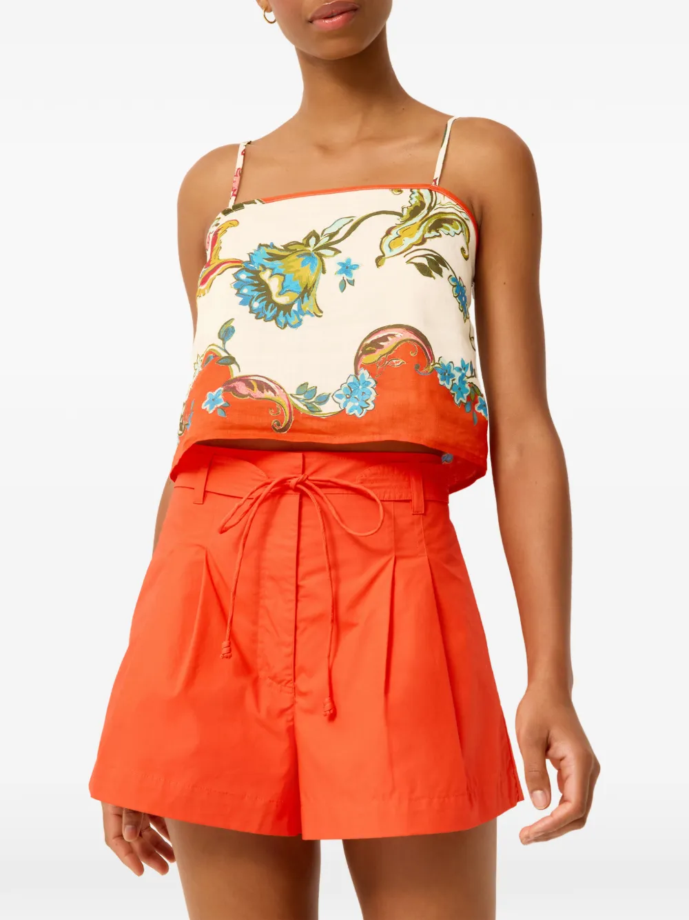  Marie Oliver Drawstring Pleated Tailored Shorts - Orange 