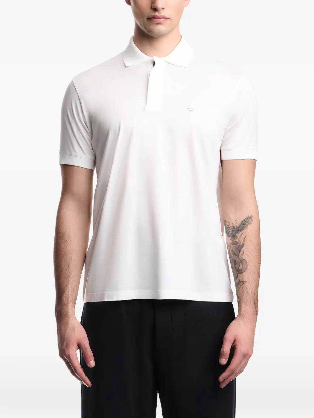 Emporio Armani Lyocell-blend Jersey Polo Shirt in White, view 3