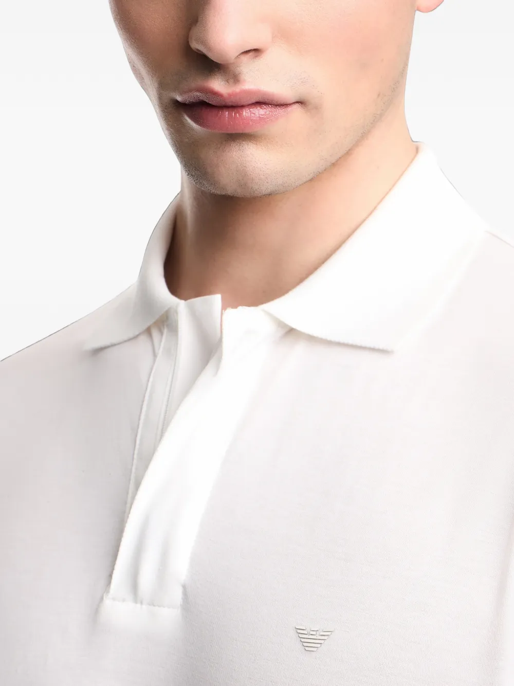 Emporio Armani Lyocell-blend Jersey Polo Shirt in White, view 5