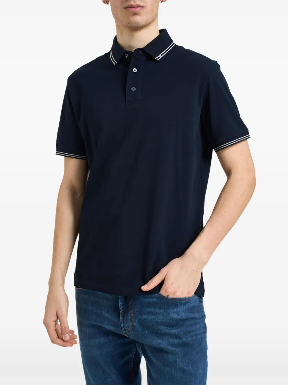 Emporio Armani striped-collar polo shirt - Blu