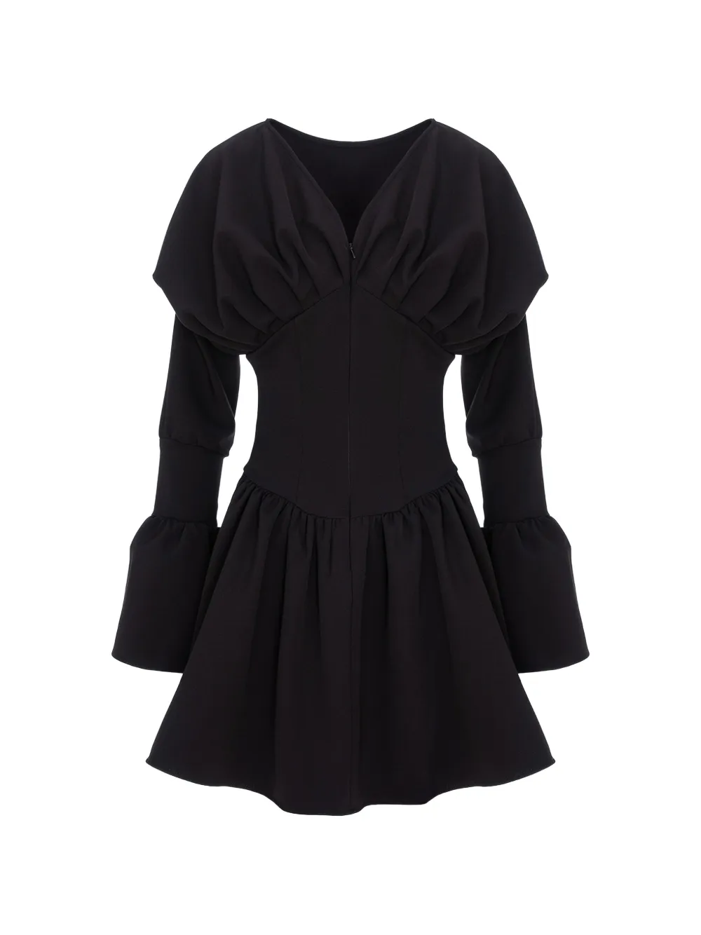 HAMZA flared-sleeves dress - Nero