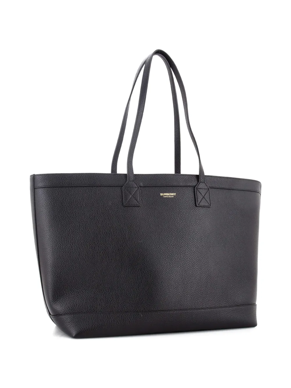 Shopping Leather With Check Canvas Interior Medium Tote Bag