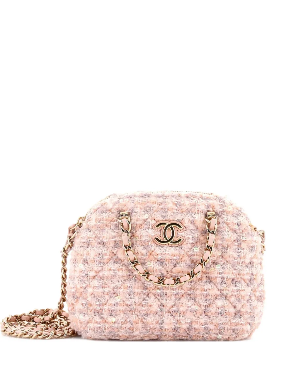 CHANEL Pre-Owned CC Dome Zip Handle Clutch with Chain Quilted Tweed Mini satchel - Rosa