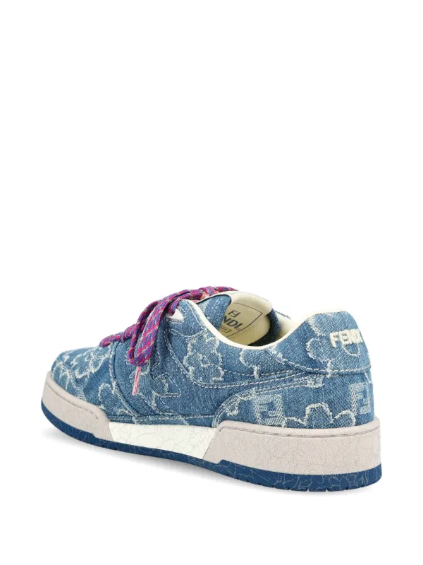 mandf239 ① FENDI Match denim-effect FF Jacquard Sneakers | Blue | FARFETCH