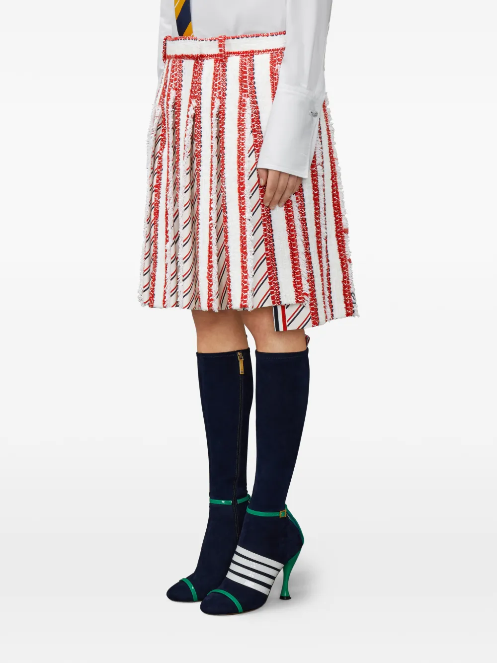  Thom Browne Pleated Tweed Mini Skirt - White 