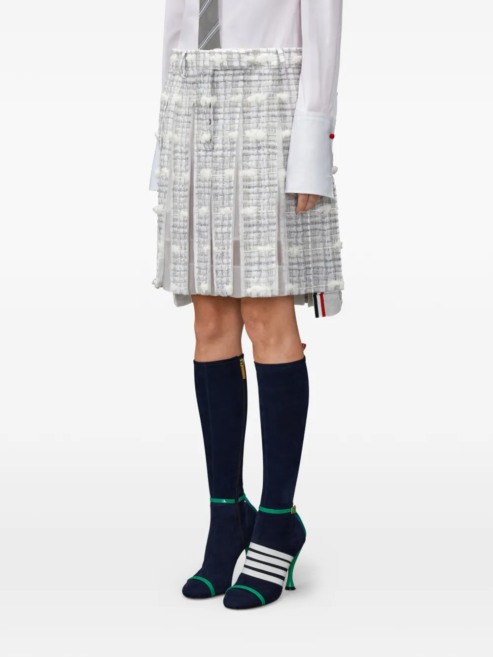 Thom Browne Repp gestreepte low-waist tweed rok met plooien Wit