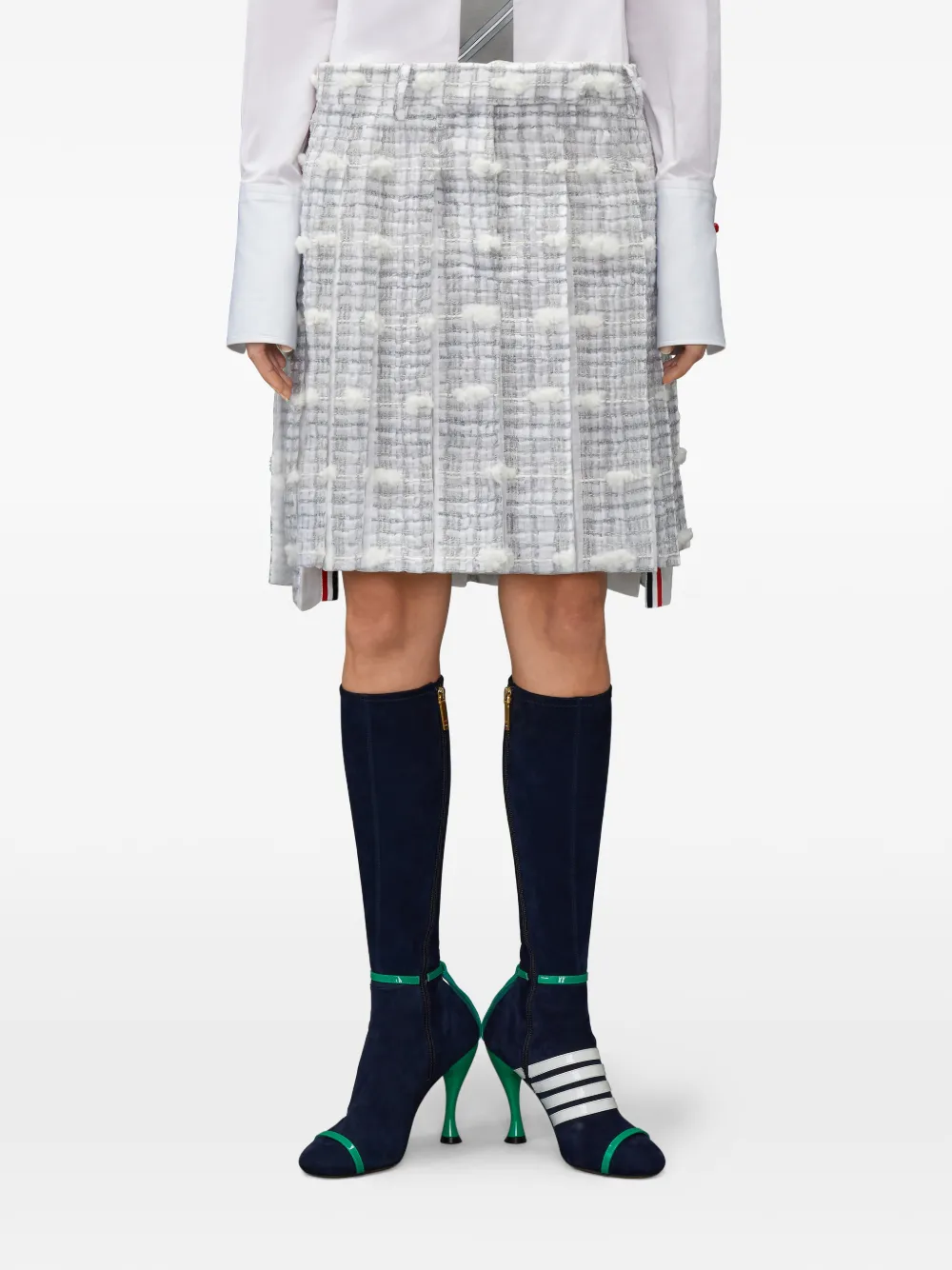 Thom Browne Repp gestreepte low-waist tweed rok met plooien Wit