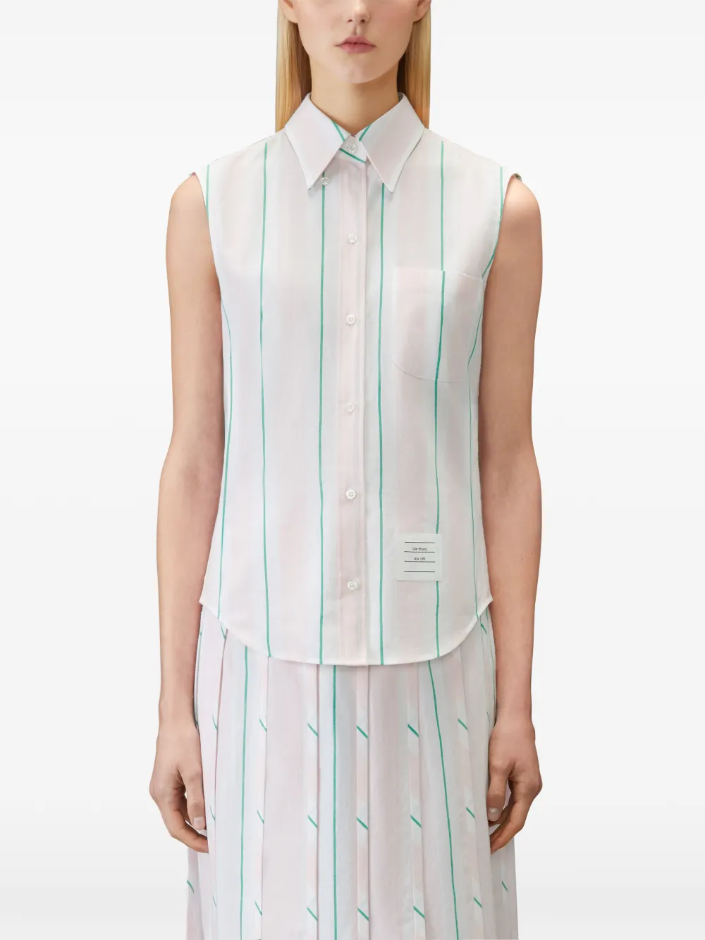 Thom Browne Madras katoenen gestreepte mouwloze blouse Roze
