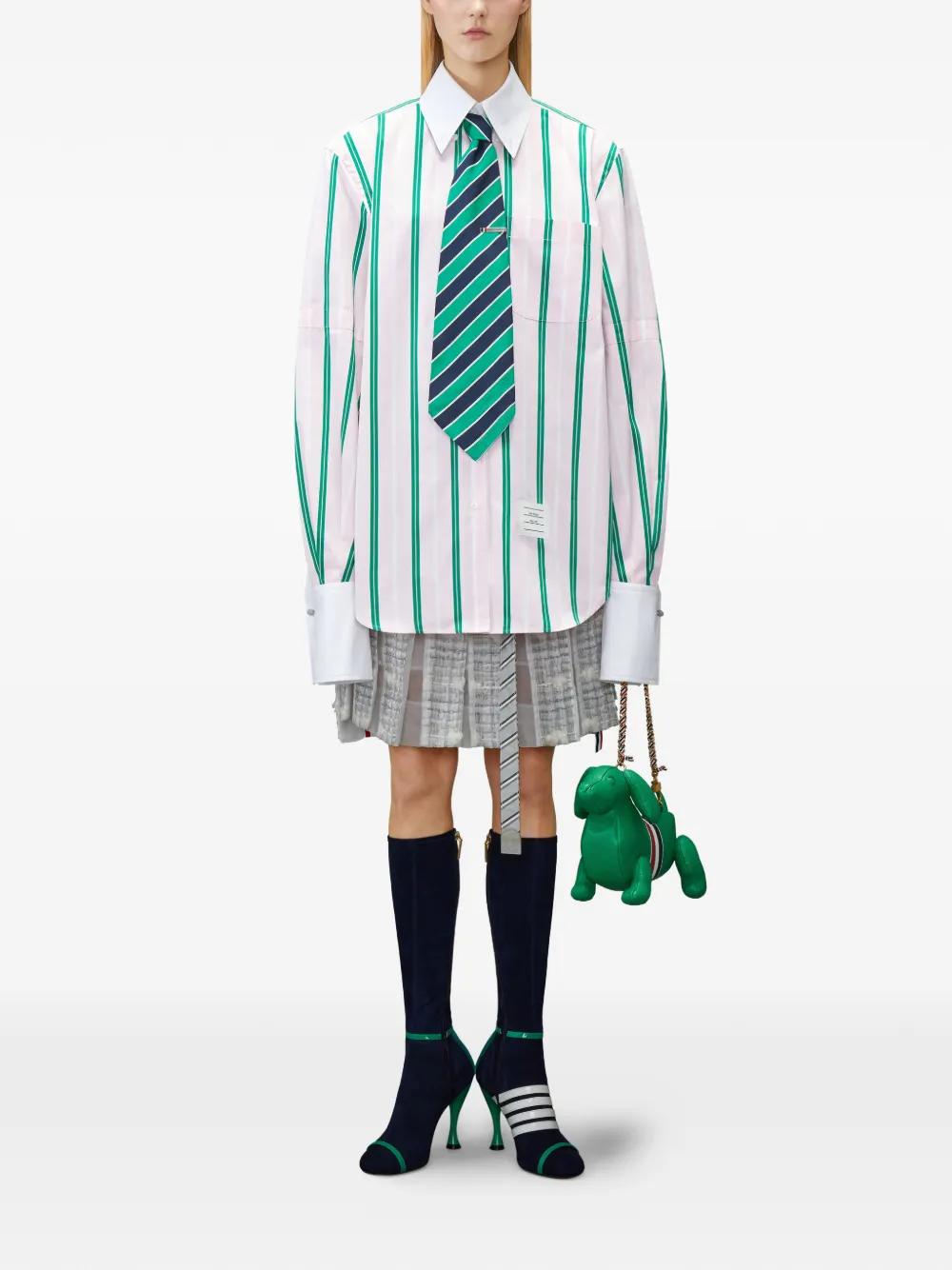  Thom Browne Striped Oversized Shirt - Pink 