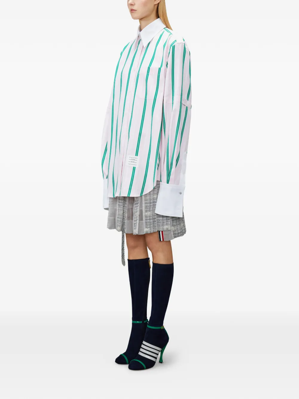  Thom Browne Striped Oversized Shirt - Pink 