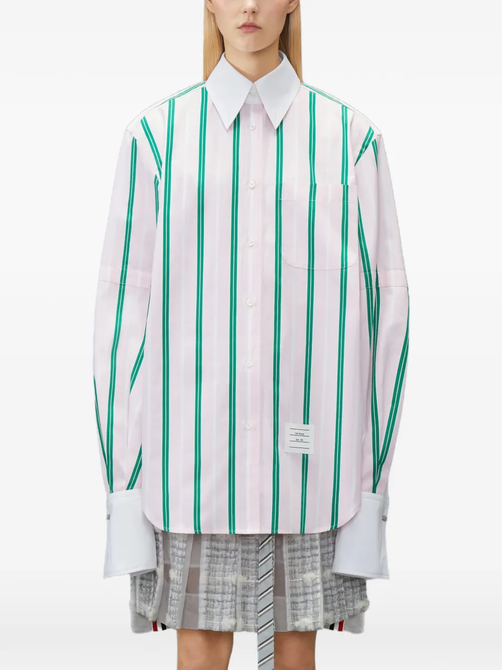 Thom Browne Popeline Repp gestreepte oversized blouse met armbanden Roze