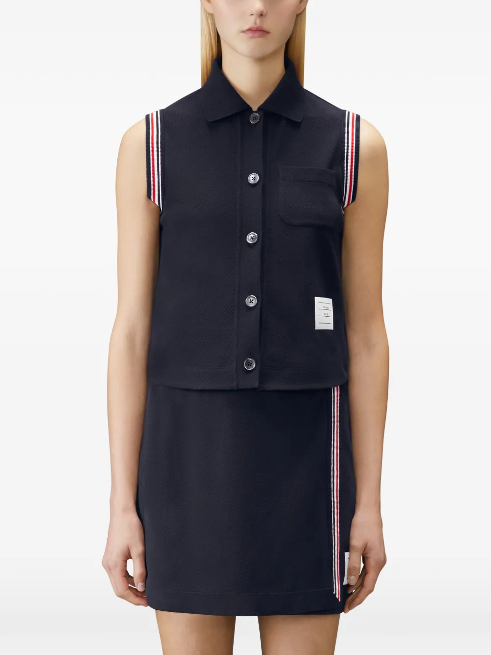 Thom Browne Mouwloze blouse met RWB-afwerking Blauw