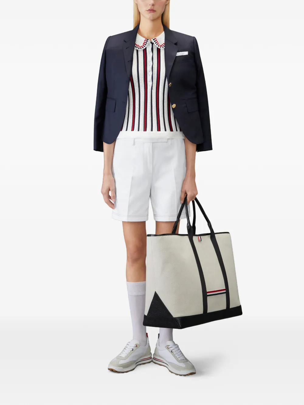  Thom Browne Polo A Rayas - Blanco 