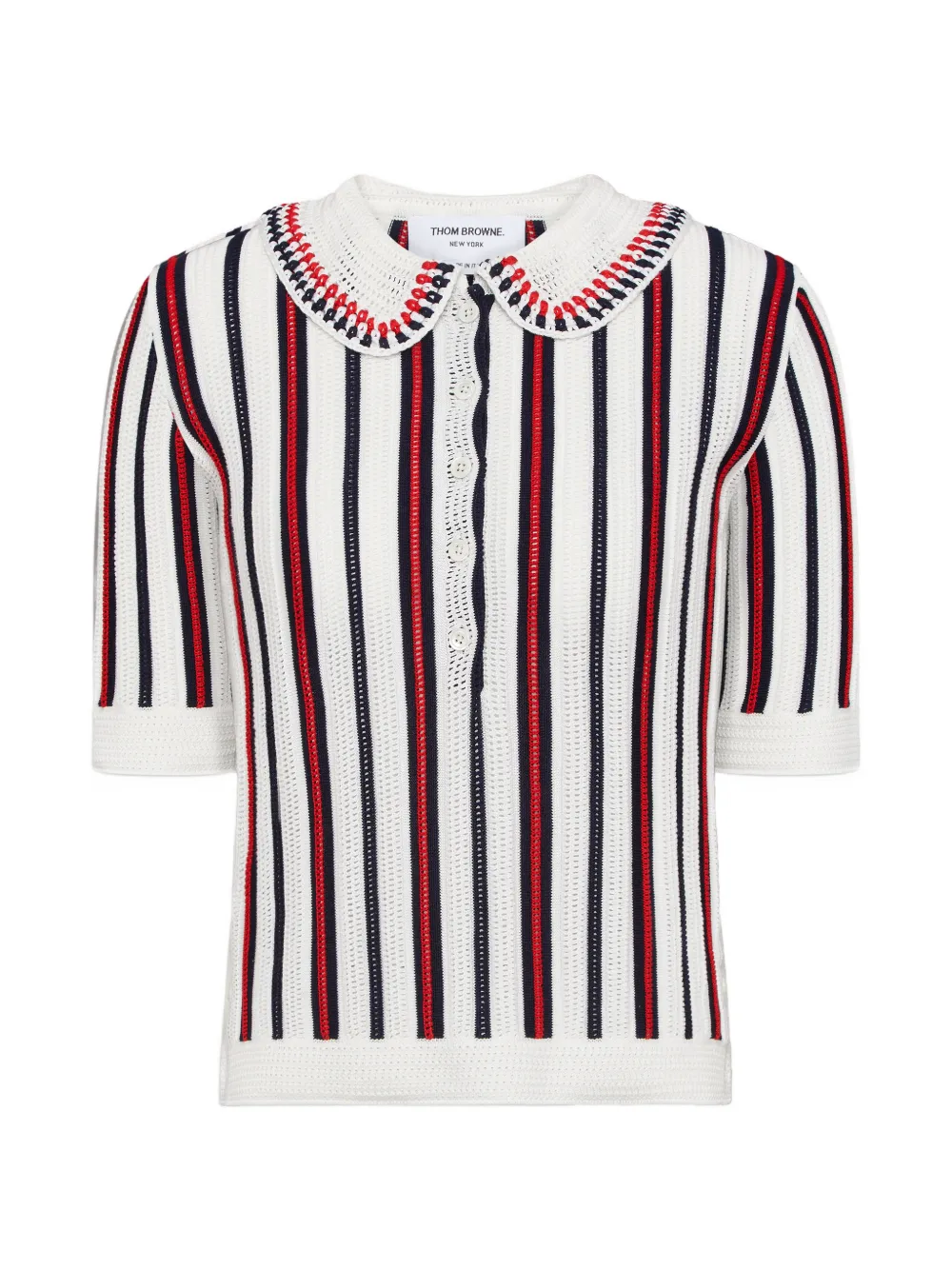 Thom Browne striped crochet-knit polo shirt - Bianco