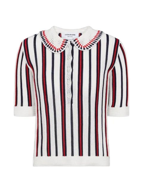 Thom Browne crochet stitch RWB stripe polo