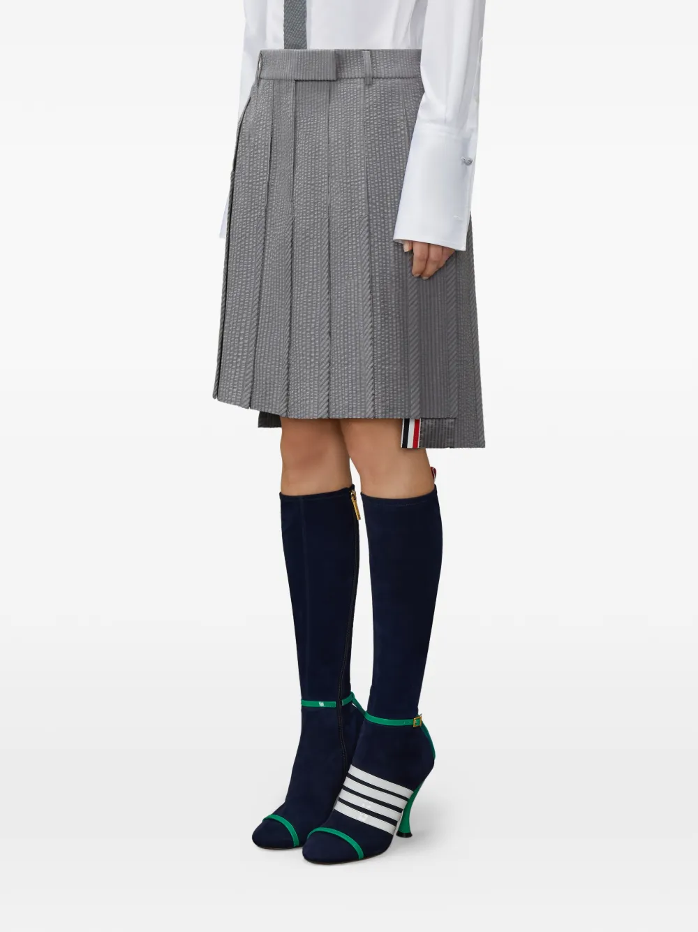  Thom Browne Seersucker Pleated Mini Skirt - Grey 