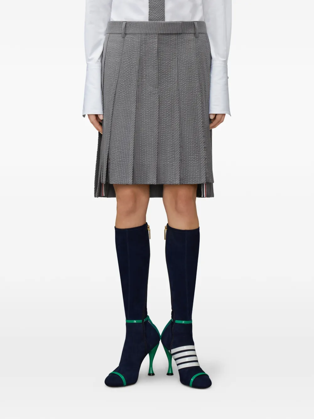  Thom Browne Seersucker Pleated Mini Skirt - Grey 