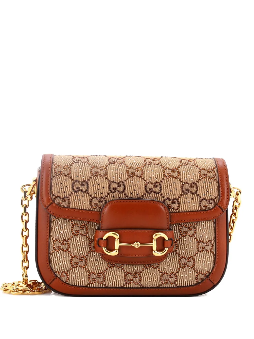 Gucci Pre-Owned Horsebit 1955 Crystal Embellished GG Canvas Mini shoulder bag - Marrone
