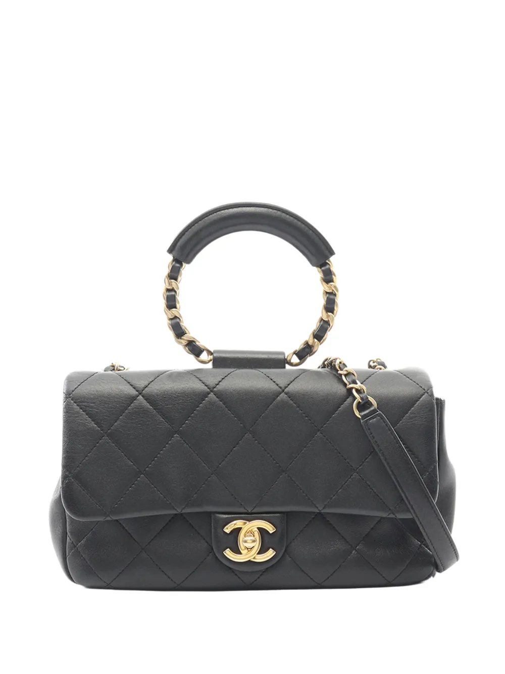 CHANEL Pre-Owned Borsa a tracolla CC in pelle di agnello trapuntata con battente 2019 - Nero