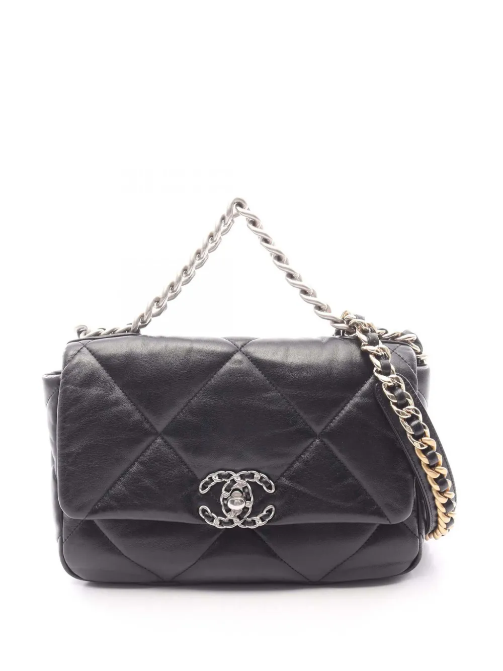 CHANEL Pre-Owned Borsa a spalla 19 media in pelle di agnello con battente 2021-2026 - Nero
