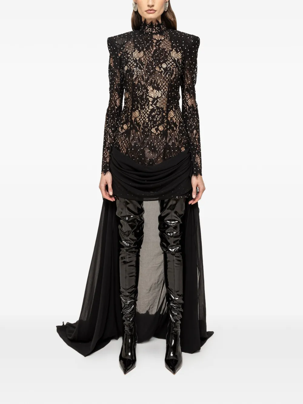 NISSA crystal-embellished lace mini dress - Nero